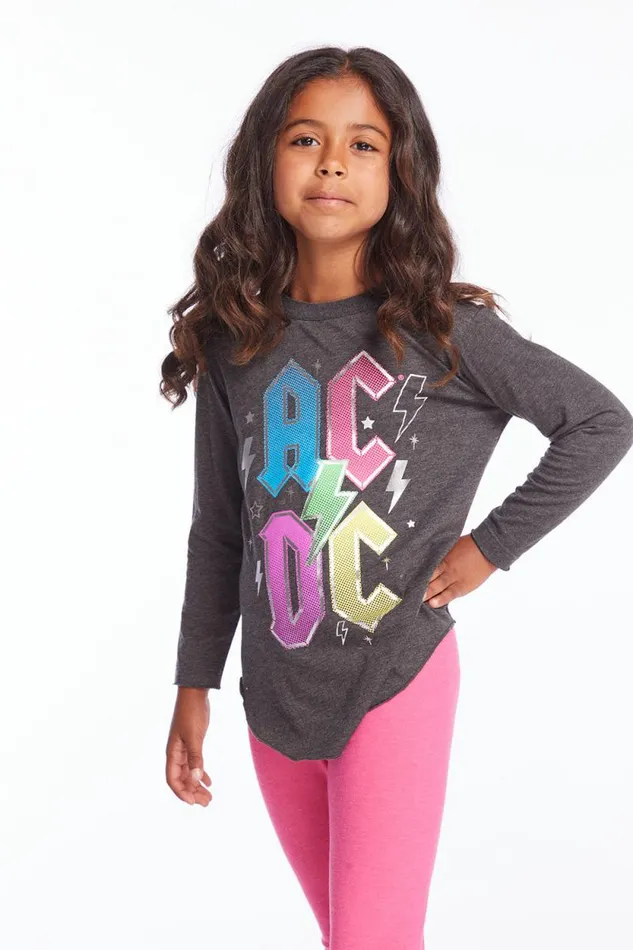 WomensKids Chaser Brand Music ACDC Bolts and Stars Logo Girls Long Sleeve