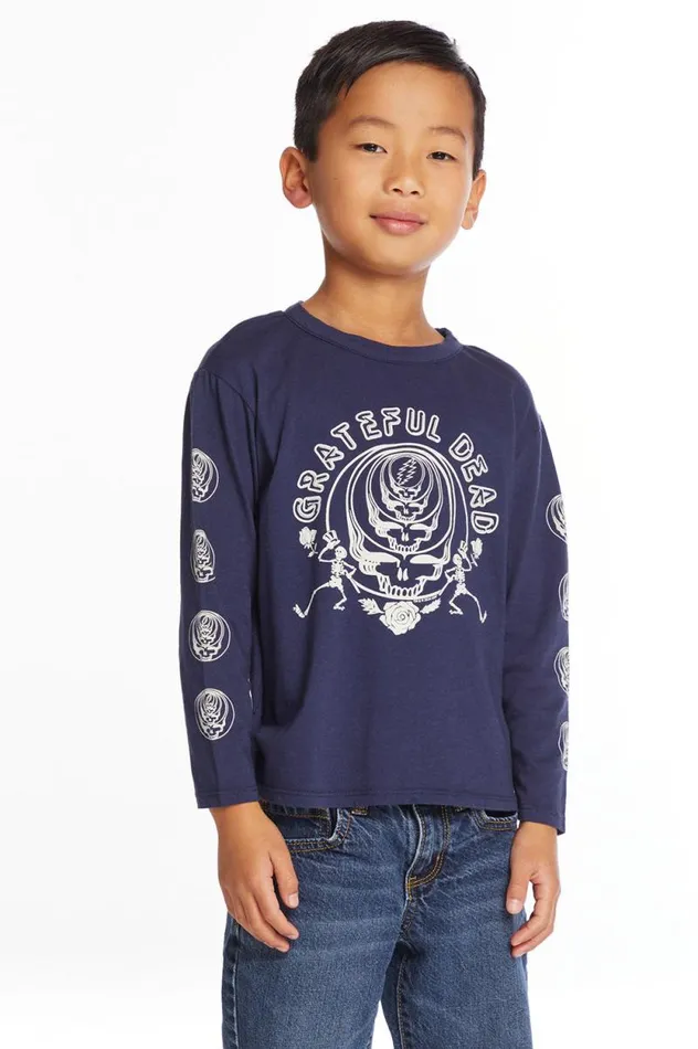 WomensKids Chaser Brand Music Grateful Dead Multi Steal Your Face Boys Long Sleeve Crew Neck Tee
