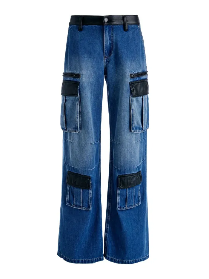 Womens Pants Alice Olivia Joette Combination Vegan Leather Cargo Jean Brooklyn Blue Womens Pants Alice Olivia Joette Combination Vegan Leather Cargo Jean Brooklyn Blue