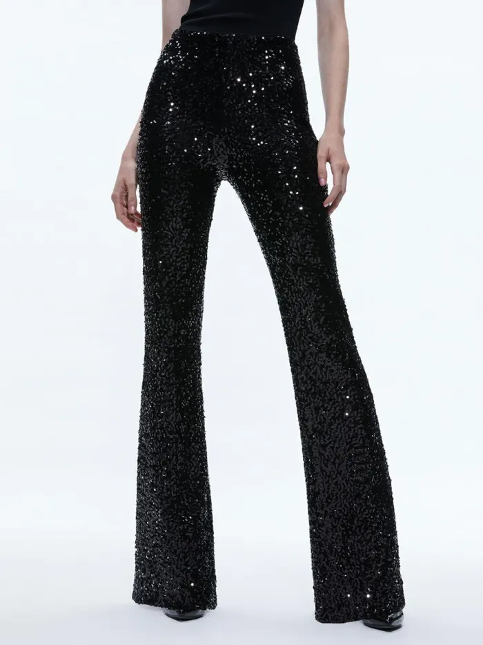 Womens Pants Alice Olivia Lara Sequin Bootcut Pant Black