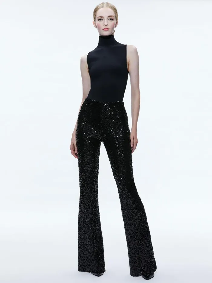 Womens Pants Alice Olivia Lara Sequin Bootcut Pant Black