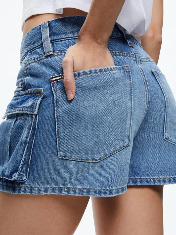 Womens Shorts Alice Olivia Cay Low Rise Cargo Short Ivy Blue
