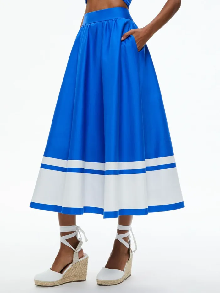 Womens Skirts Alice Olivia Earla High Waisted Midi Skirt Beyond Stripe