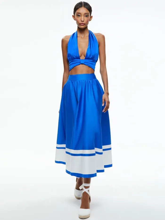 Womens Skirts Alice Olivia Earla High Waisted Midi Skirt Beyond Stripe