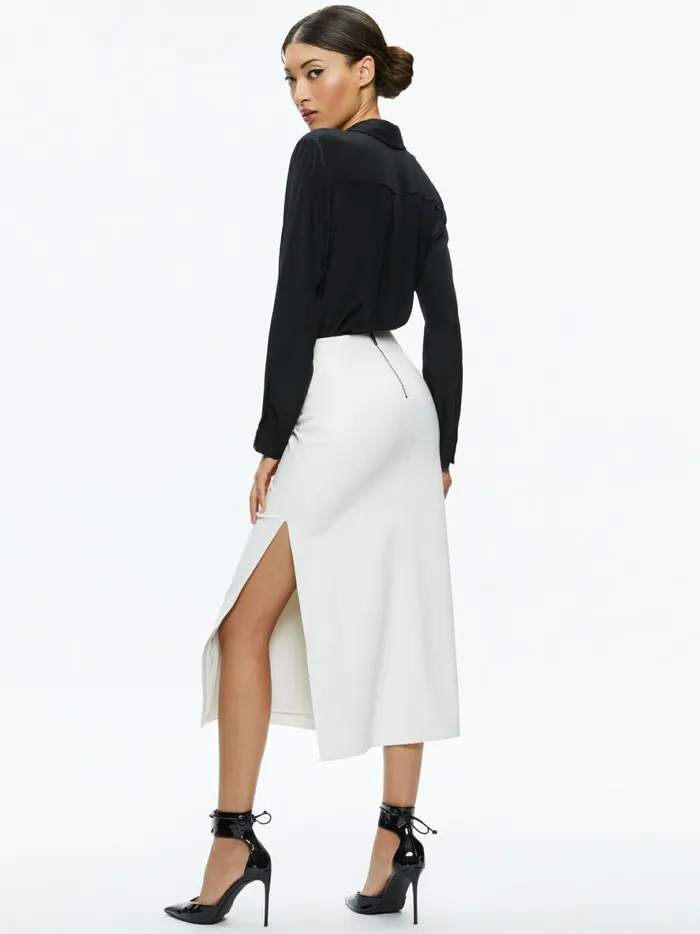 Womens Skirts Alice Olivia Maeve Vegan Leather Midi Skirt Off White