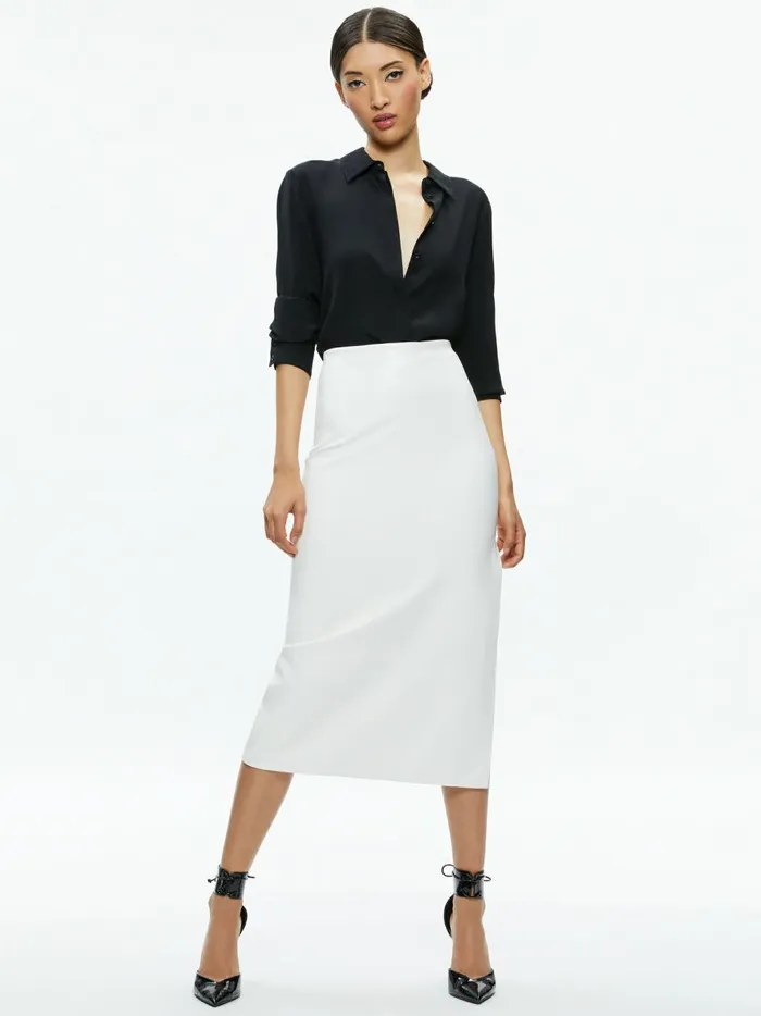 Womens Skirts Alice Olivia Maeve Vegan Leather Midi Skirt Off White