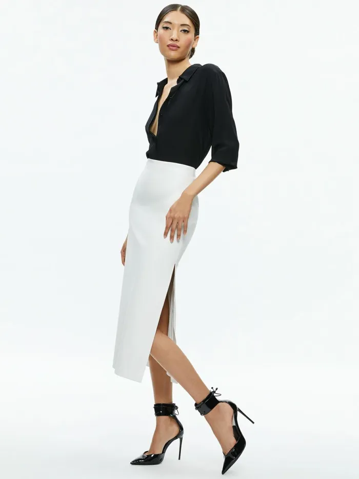 Womens Skirts Alice Olivia Maeve Vegan Leather Midi Skirt Off White