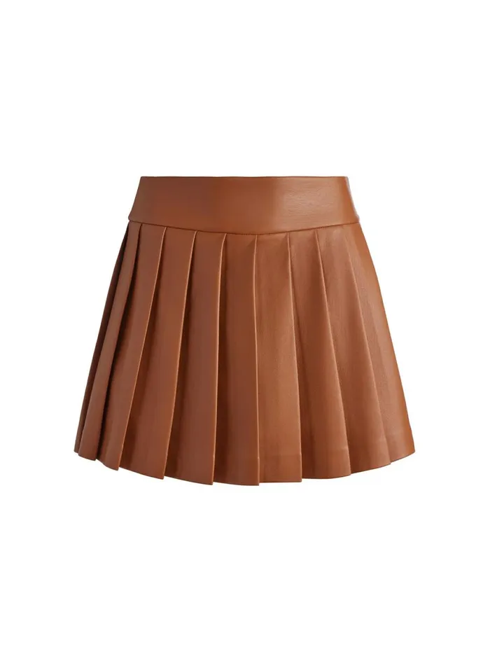 Womens Skirts Alice Olivia Pura Vegan Leather Pleated Skort Camel