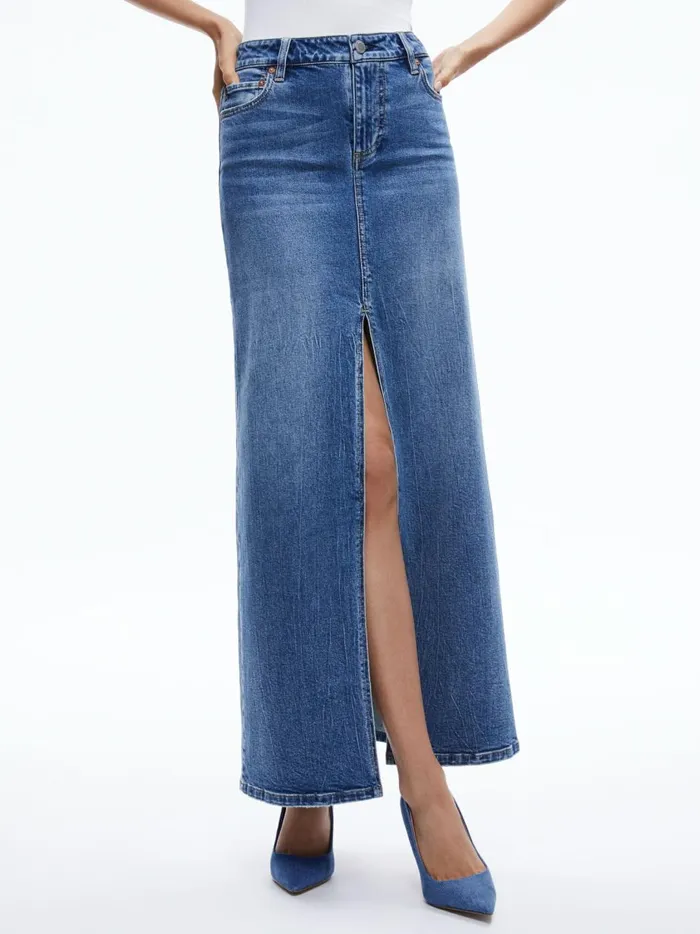 Womens Skirts Alice Olivia Rye Denim Maxi Skirt Brooklyn Blue