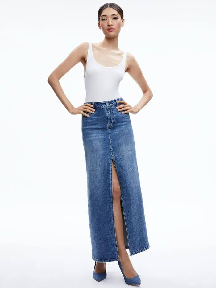 Womens Skirts Alice Olivia Rye Denim Maxi Skirt Brooklyn Blue