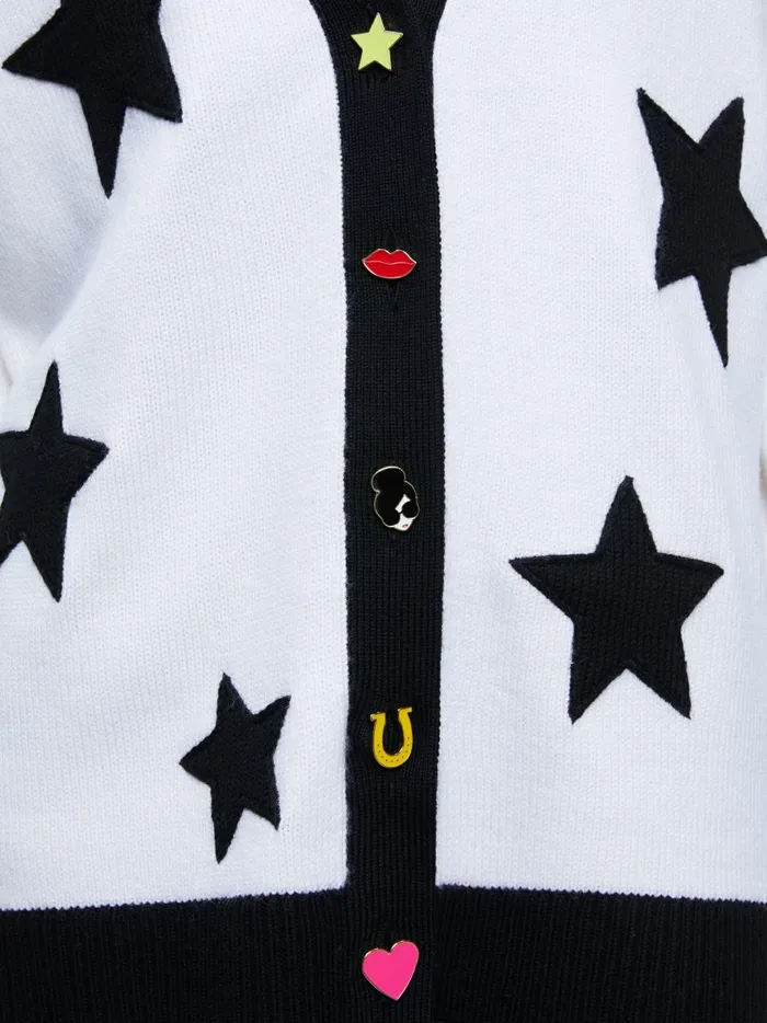 Womens Sweaters Alice Olivia Bradford Novelty Buttons Cardigan Soft Whiteblack