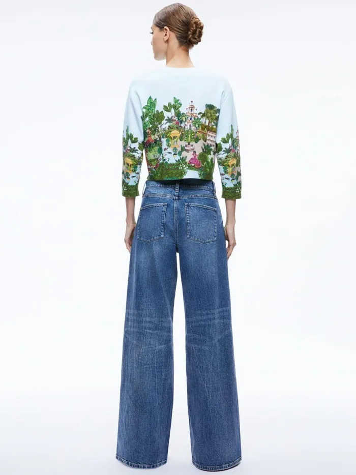 Womens Sweaters Alice Olivia Brigid Embroidered Cropped Cargian Couture Palace