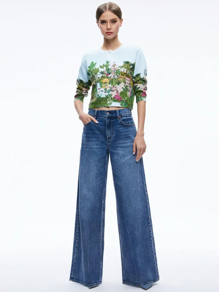 Womens Sweaters Alice Olivia Brigid Embroidered Cropped Cargian Couture Palace