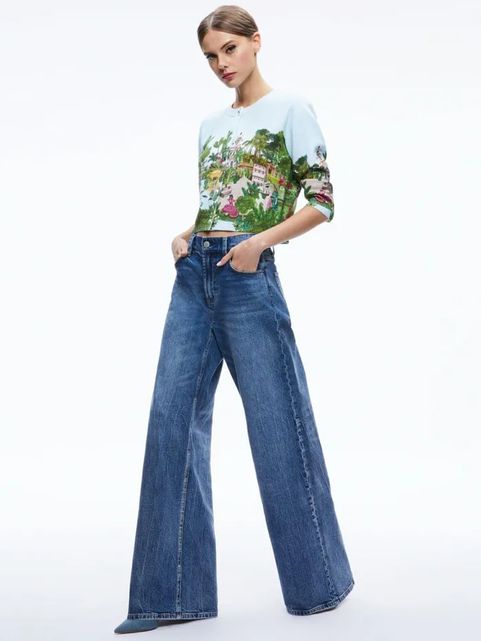 Womens Sweaters Alice Olivia Brigid Embroidered Cropped Cargian Couture Palace