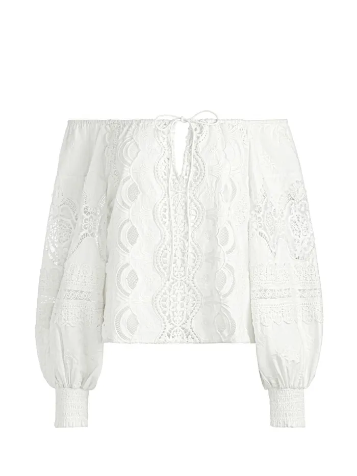 Womens Tops Alice Olivia Alta Embroidered Off The Shoulder Blouse Ecru