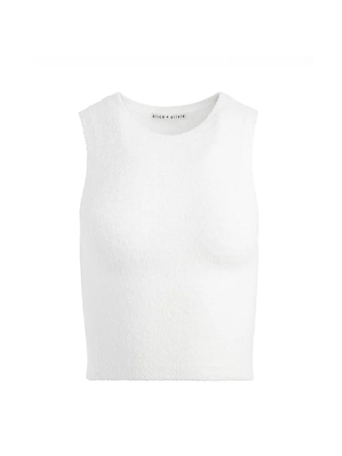 Womens Tops Alice Olivia Amity Sleeveless Cropped Tank Soft White