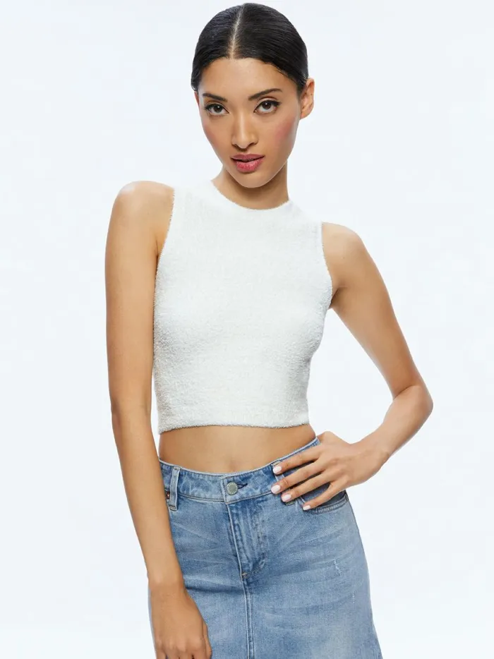 Womens Tops Alice Olivia Amity Sleeveless Cropped Tank Soft White