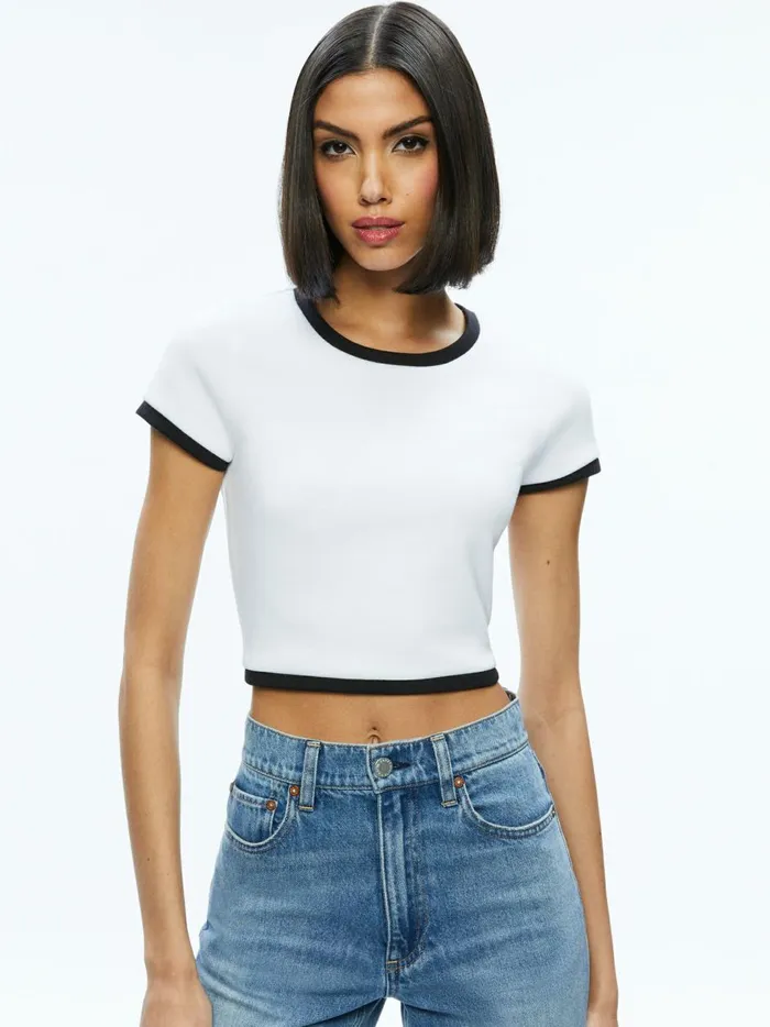 Womens Tops Alice Olivia Baby Tee Off Whiteblack