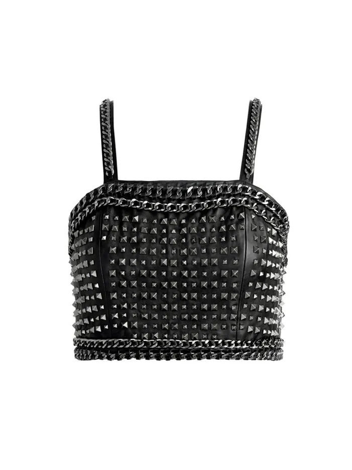 Womens Tops Alice Olivia Ceresi Chain Strap Studded Top Blackantique Nickle