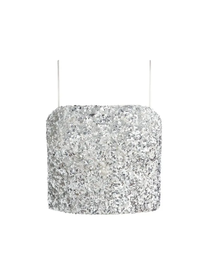 Womens Tops Alice Olivia Ceresi Sequin Bandeau Crop Top Champagnesilver