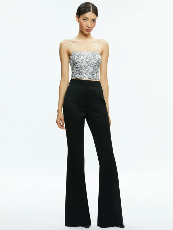 Womens Tops Alice Olivia Ceresi Sequin Bandeau Crop Top Champagnesilver