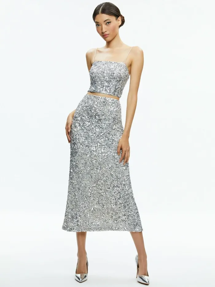 Womens Tops Alice Olivia Ceresi Sequin Bandeau Crop Top Champagnesilver