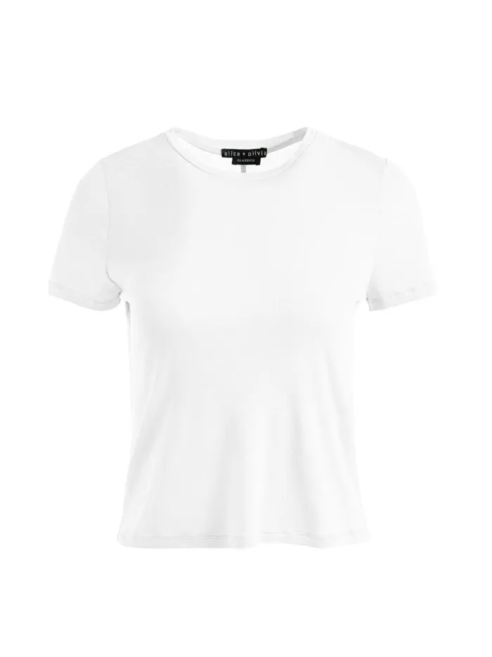 Womens Tops Alice Olivia Cindy Classic Cropped Tee White