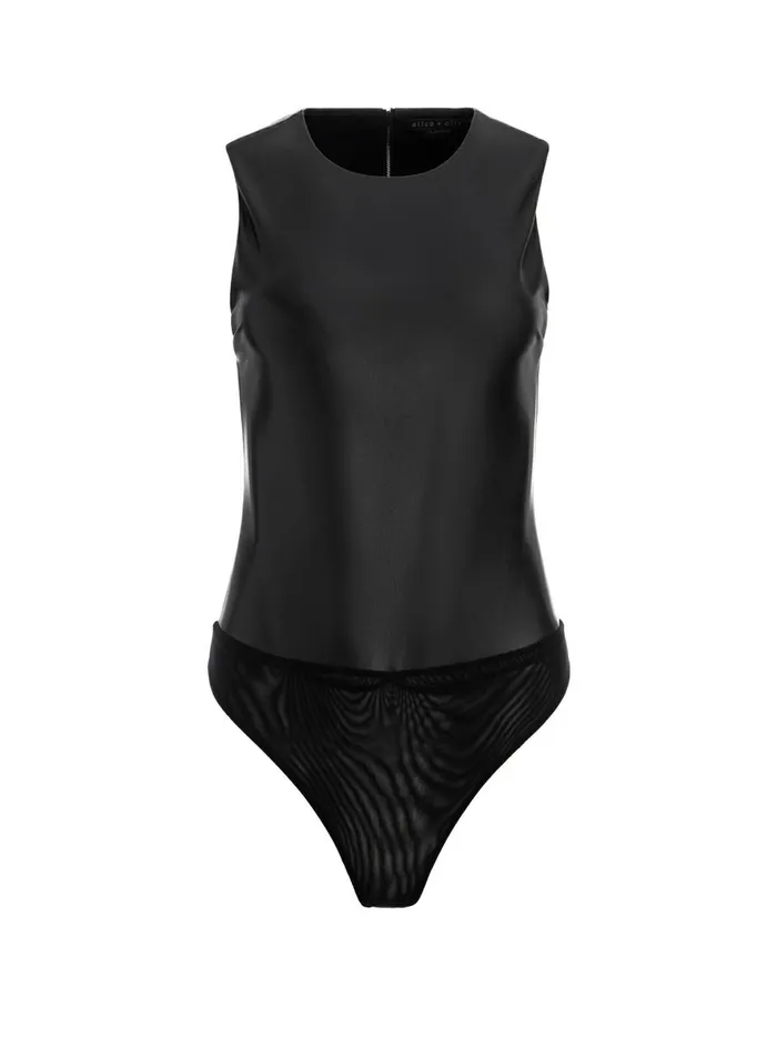 Womens Tops Alice Olivia Clarinda Vegan Leather Bodysuit Black