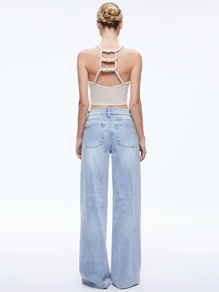 Womens Tops Alice Olivia Daria Poinetelle Cord Back Halter Top Sand