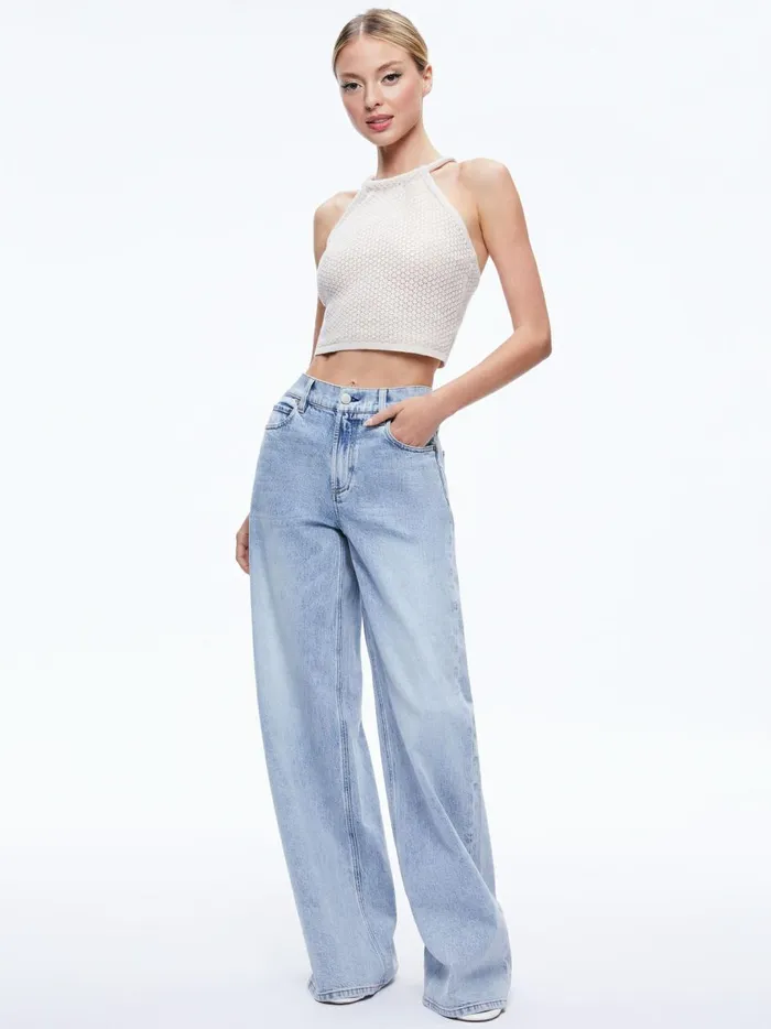Womens Tops Alice Olivia Daria Poinetelle Cord Back Halter Top Sand