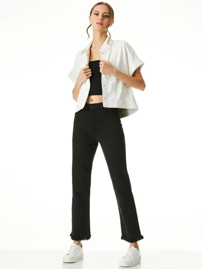 Womens Tops Alice Olivia Edyth Vegan Leather Button Down Off White