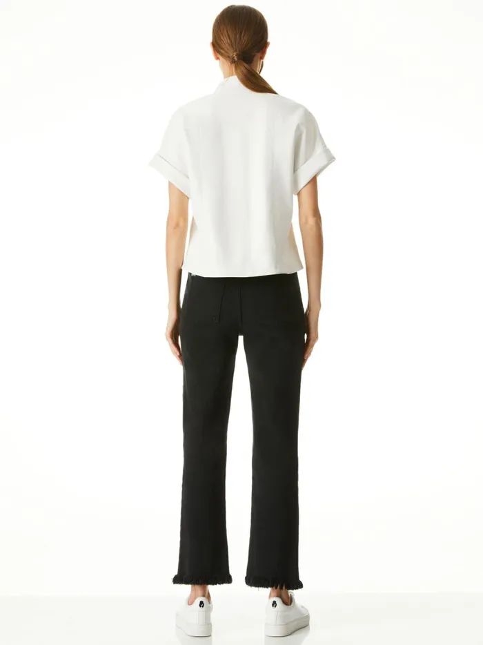 Womens Tops Alice Olivia Edyth Vegan Leather Button Down Off White