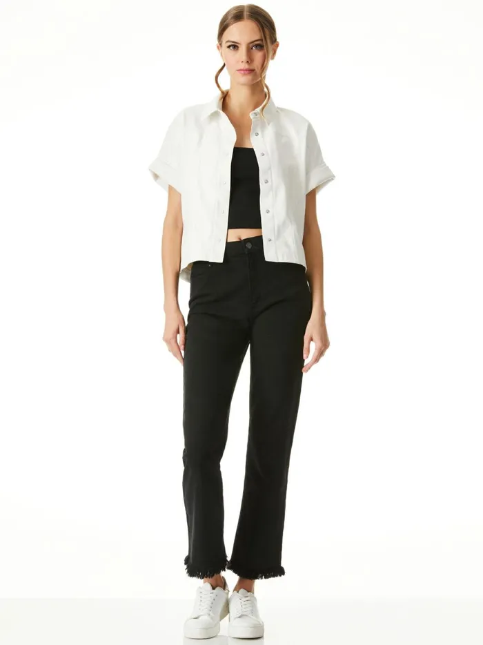 Womens Tops Alice Olivia Edyth Vegan Leather Button Down Off White