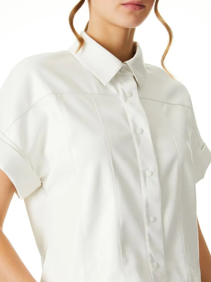 Womens Tops Alice Olivia Edyth Vegan Leather Button Down Off White