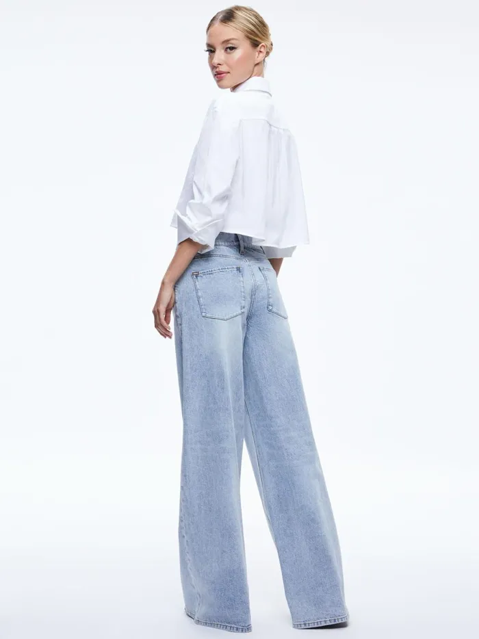 Womens Tops Alice Olivia Finely Cropped Oversized Button Down Shirt Off White