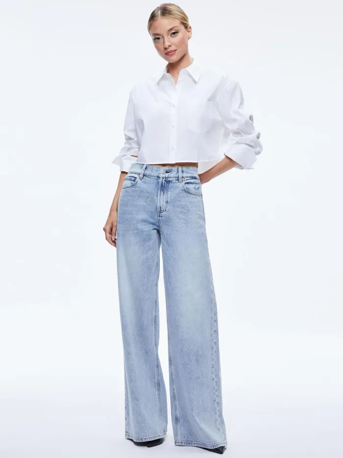 Womens Tops Alice Olivia Finely Cropped Oversized Button Down Shirt Off White