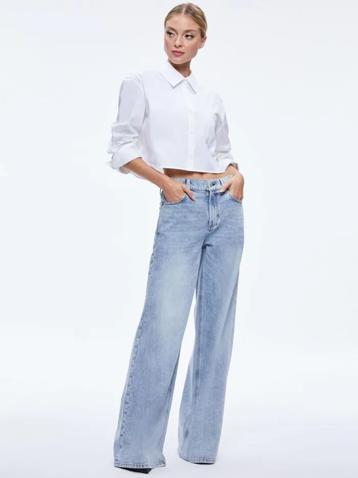Womens Tops Alice Olivia Finely Cropped Oversized Button Down Shirt Off White