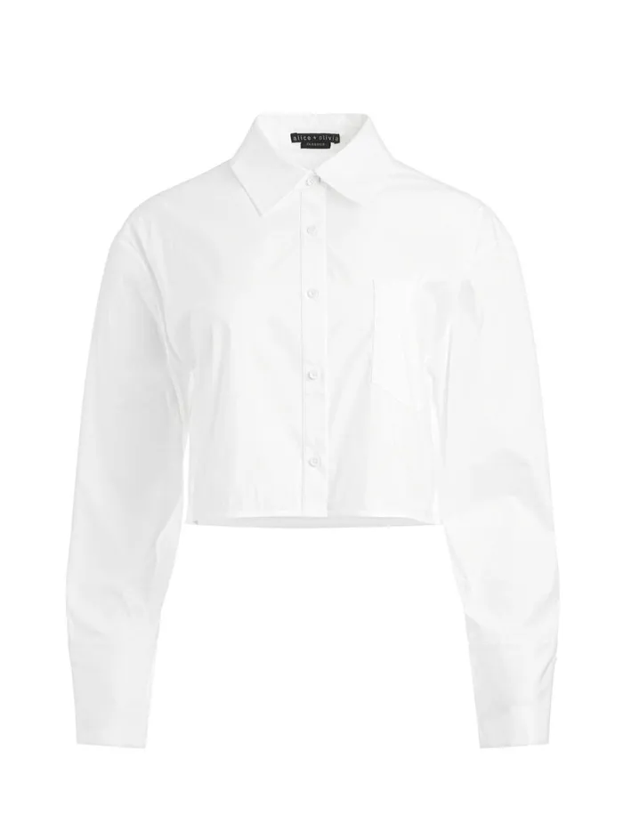 Womens Tops Alice Olivia Finely Cropped Oversized Button Down Shirt Off White