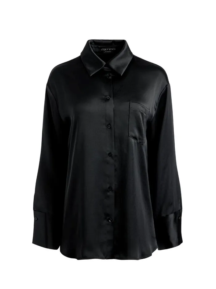 Womens Tops Alice Olivia Finely Oversized Button Down Shirt Black