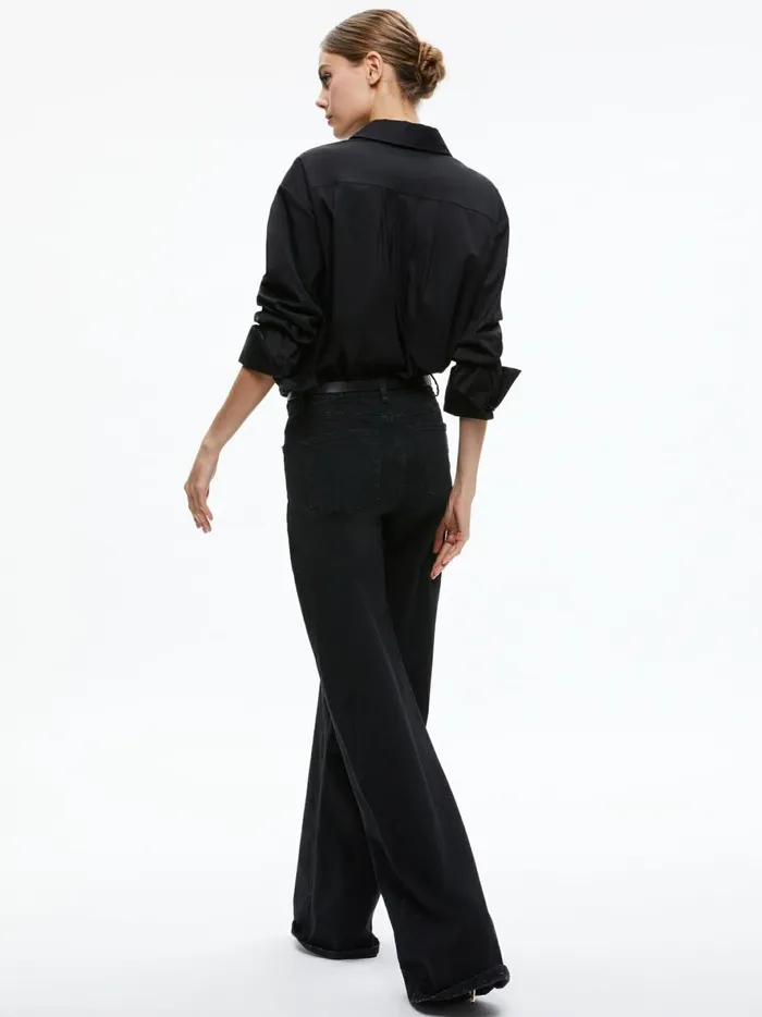 Womens Tops Alice Olivia Finely Oversized Button Down Shirt Black