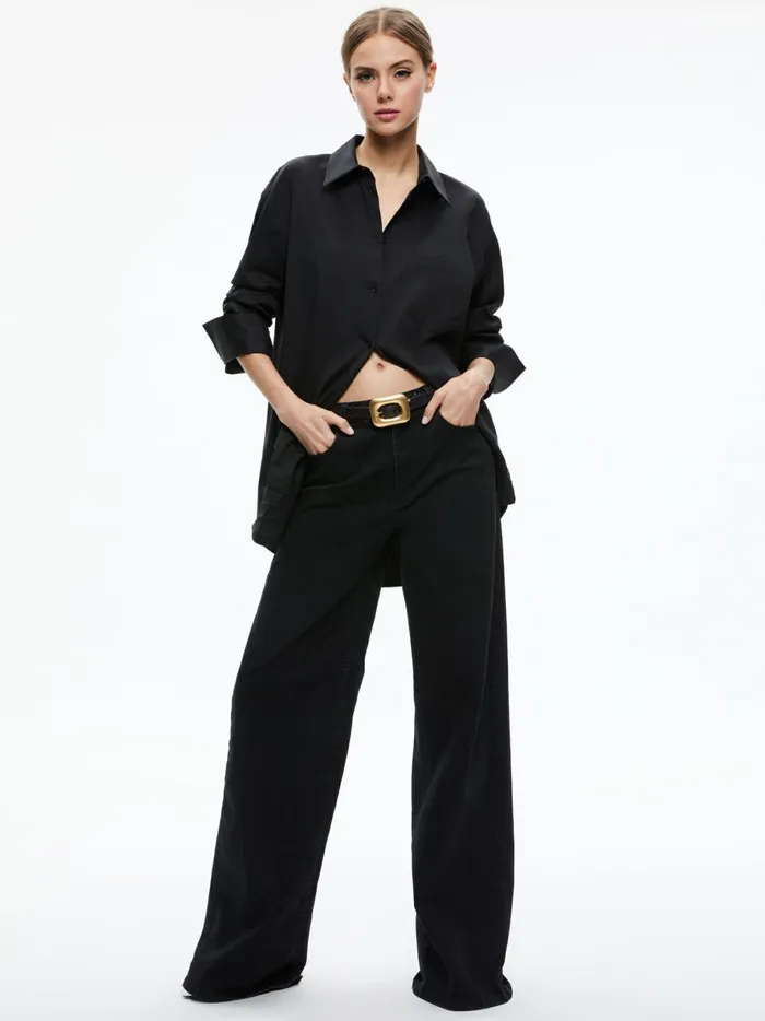 Womens Tops Alice Olivia Finely Oversized Button Down Shirt Black