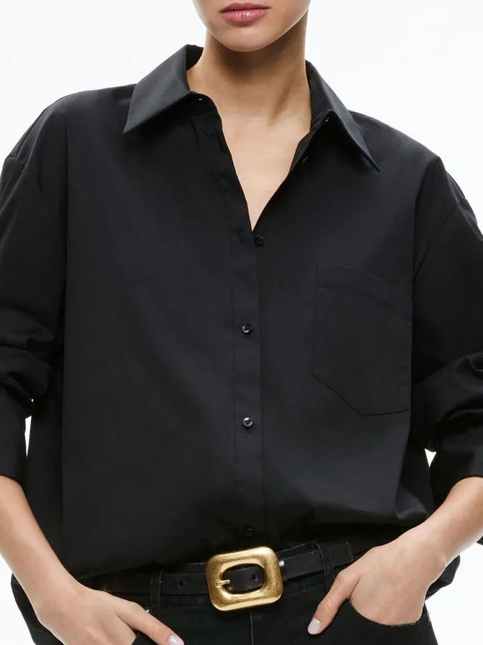 Womens Tops Alice Olivia Finely Oversized Button Down Shirt Black