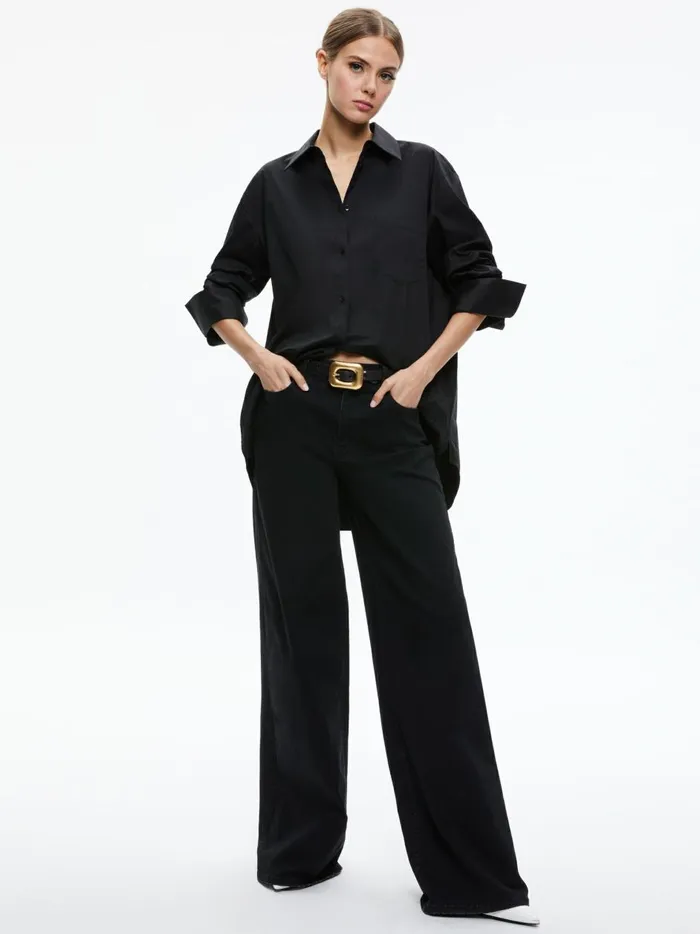 Womens Tops Alice Olivia Finely Oversized Button Down Shirt Black