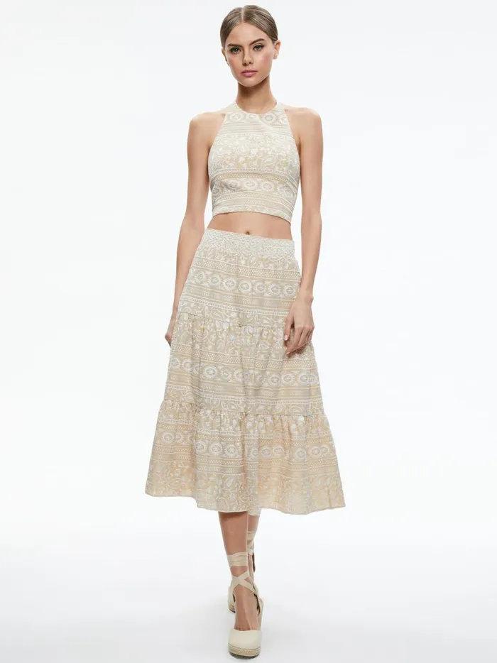 Womens Tops Alice Olivia Jaymee Tie Neck Cropped Halter Top Naturalwhite