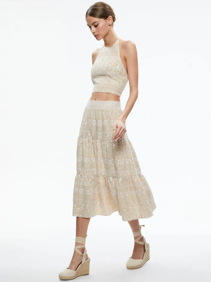 Womens Tops Alice Olivia Jaymee Tie Neck Cropped Halter Top Naturalwhite
