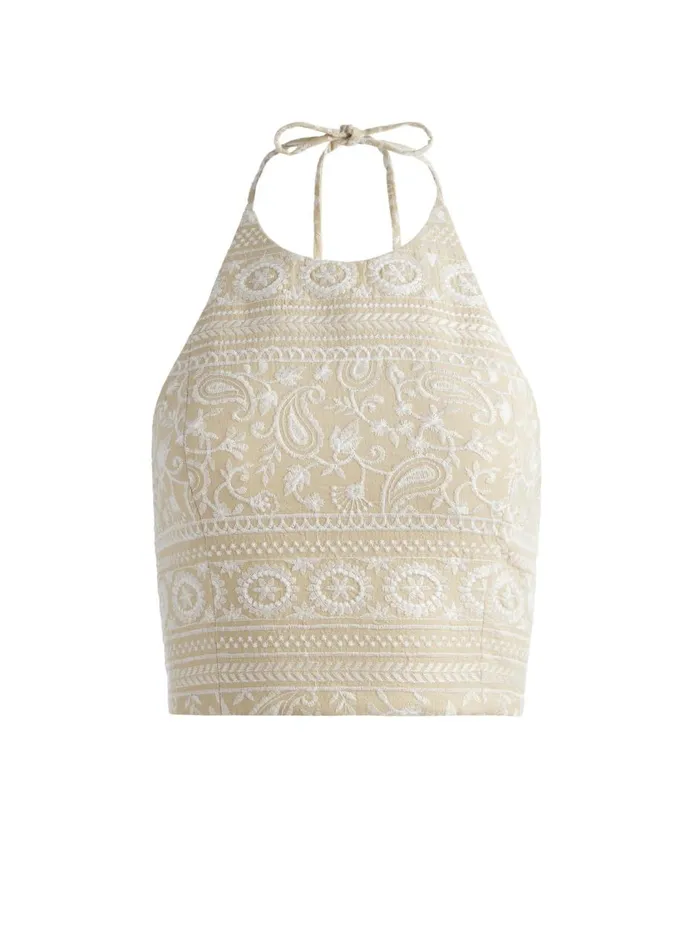 Womens Tops Alice Olivia Jaymee Tie Neck Cropped Halter Top Naturalwhite