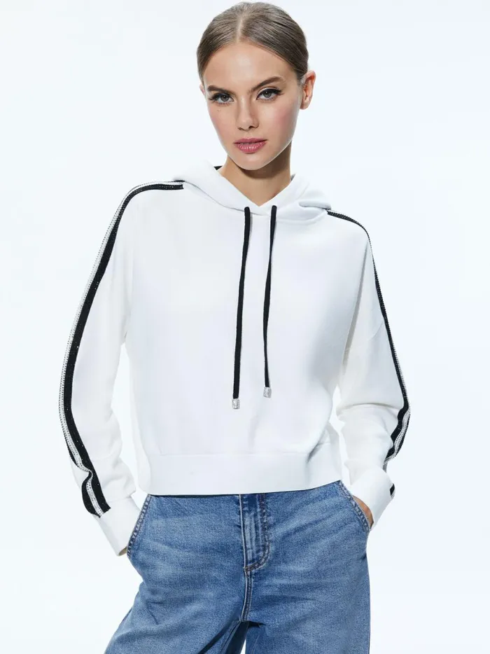 Womens Tops Alice Olivia Katerine Embellished Cropped Hoodie Soft Whiteblack