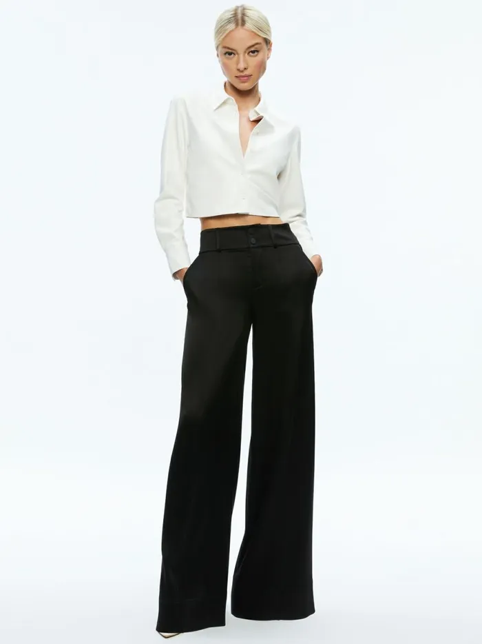 Womens Tops Alice Olivia Leon Cropped Vegan Leather Button Down Off White