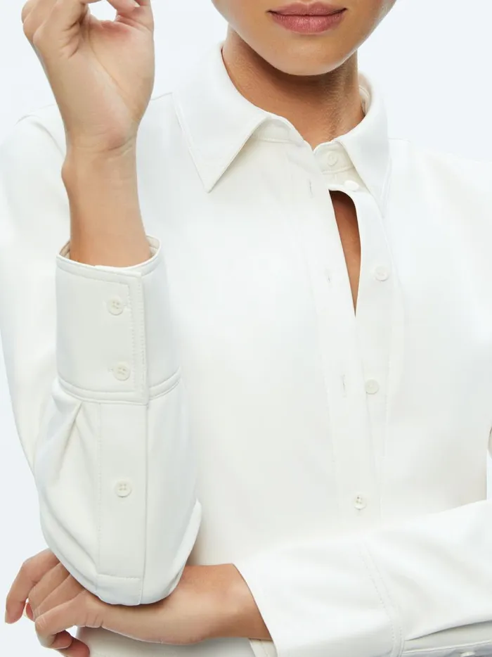 Womens Tops Alice Olivia Leon Cropped Vegan Leather Button Down Off White