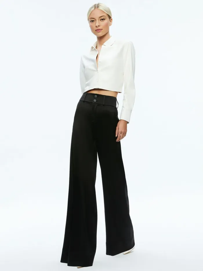 Womens Tops Alice Olivia Leon Cropped Vegan Leather Button Down Off White